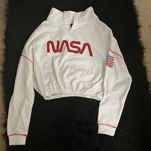 White NASA cropped zipped down sweatshirt